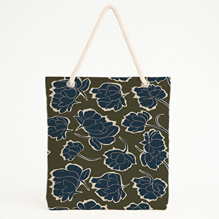 Zeytin Mavi Floral Plaj Çantası