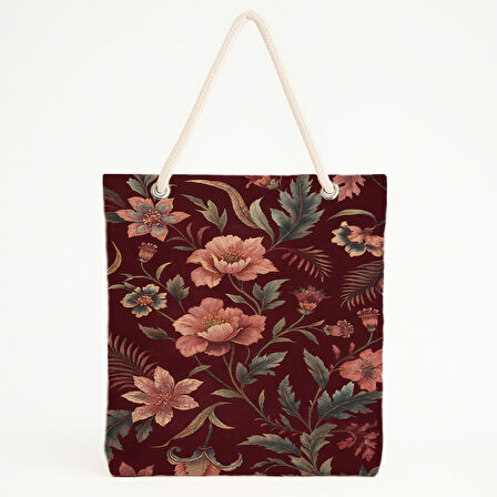 Bordo Floral Zarif Plaj Çantası