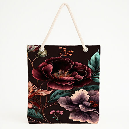 Bordo Mor Floral Romantik Plaj Çantası