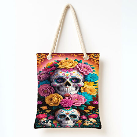 Çiçekli Şeker Kafatası Omuz Çantası