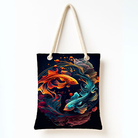 Yin Yang Koi Balıklı Omuz Çantası