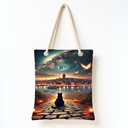 Galaksiye Bakan Kedi Omuz Çantası