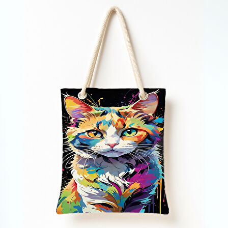 Renkli Fırça Kedi Rüyası Omuz Çantası