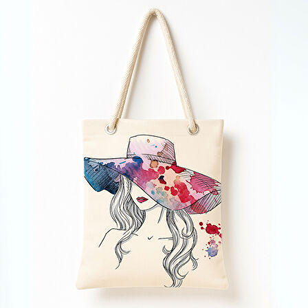 Şapkalı Kadın Eskizi Omuz Çantası