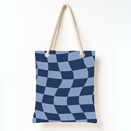 Dalgalı Mavi Kareli Omuz Çantası