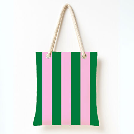 Pembe Yeşil Çizgili Omuz Çantası