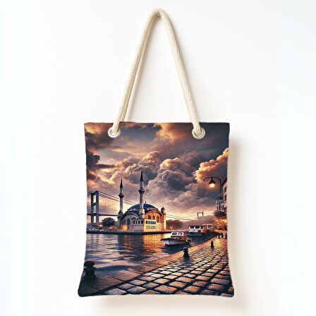 Günbatımı Kıyı Manzarası Omuz Çantası