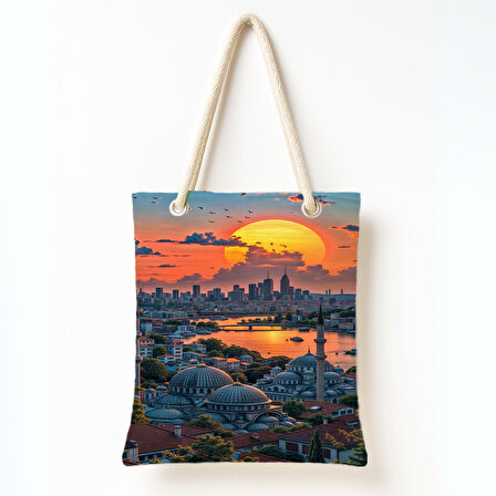 Günbatımı Şehir Rüyası Omuz Çantası