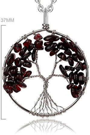 Sertifikalı Doğal Lal - Garnet - Granat Taşı Hayat Ağacı Kolye