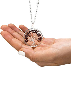 Sertifikalı Doğal Lal - Garnet - Granat Taşı Hayat Ağacı Kolye