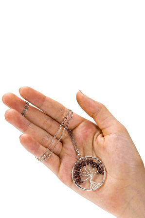 Sertifikalı Doğal Lal - Garnet - Granat Taşı Hayat Ağacı Kolye