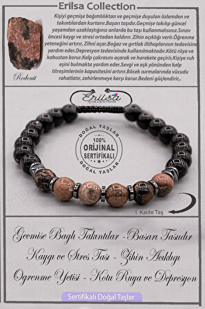 Sertifikalı AAA+ Kalite Gerçek Obsidyen - Rodonit Taşı Bileklik - Ayarlamalı