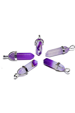 Sertifikalı Çivi Model Doğal Mor Akik Taşı Çivi Kolye