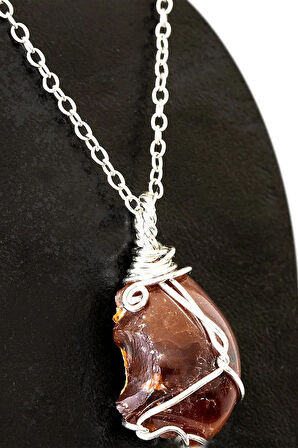 Sertifikalı Ham Tel Sargılı Karneol Karnelyan Akik Taşı Kolye - Altın Kaplama