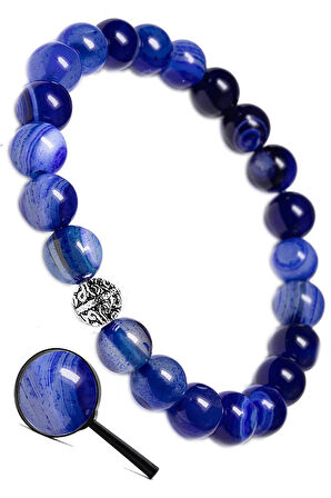 Sertifikalı Cilalı Mavi Akik Taşı Bileklik (gümüş Aparatlı)