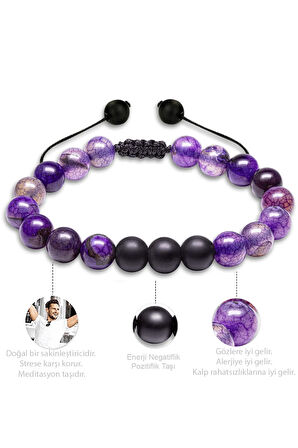 Mor Akik Doğal Taş Makrome Bileklik