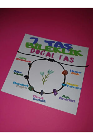 7 Taş Bileklik Doğal Taş İp Bileklik Akik Turkuaz Ametist Sodalit Yeşim Yıldız Obsidyen