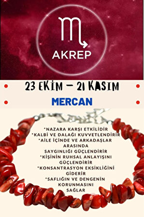 Sertifikalı Burç Taşı Akrep Burcu Mercan Taşı Bileklik