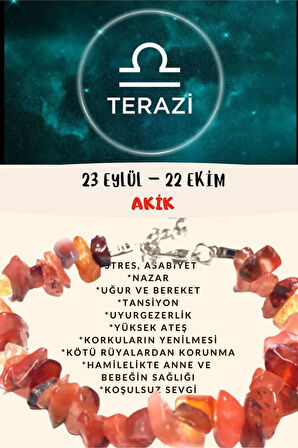 Sertifikalı Burç Taşı Terazi Burcu Akik Taşı Bileklik