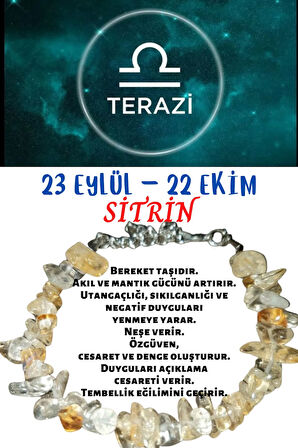 Sertifikalı Burç Taşı Terazi Burcu Sitrin Taşı Bileklik