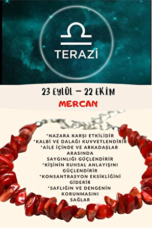 Sertifikalı Burç Taşı Terazi Burcu Mercan Taşı Bileklik