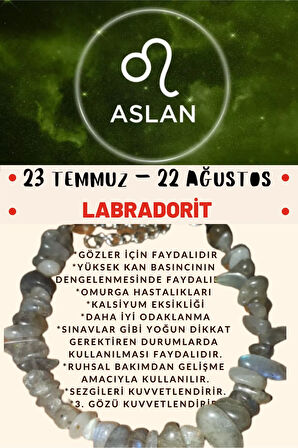 Sertifikalı Burç Taşı Aslan Burcu Labradorit Taşı Bileklik