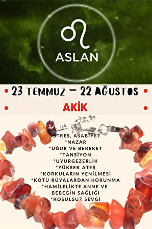 Sertifikalı Burç Taşı Aslan Burcu Akik Taşı Bileklik