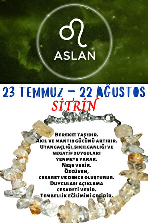 Sertifikalı Burç Taşı Aslan Burcu Sitrin Taşı Bileklik