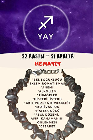 Sertifikalı Burç Taşı Yay Burcu Hematit Taşı Bileklik