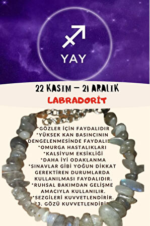 Sertifikalı Burç Taşı Yay Burcu Labradorit Taşı Bileklik