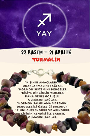 Sertifikalı Burç Taşı Yay Burcu Turmalin Taşı Bileklik