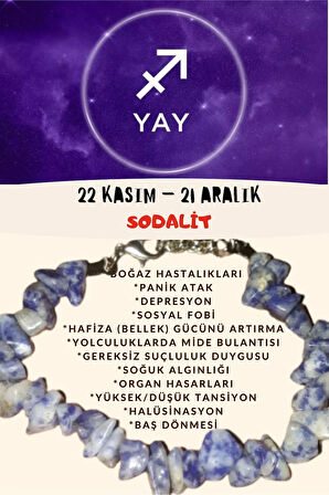 Sertifikalı Burç Taşı Yay Burcu Sodalit Taşı Bileklik
