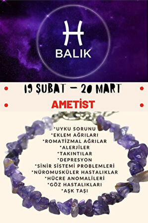 Sertifikalı Burç Taşı Balık Burcu Ametist Taşı Bileklik