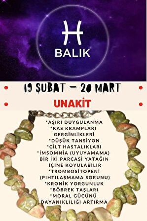 Sertifikalı Burç Taşı Balık Burcu Unakit Taşı Bileklik