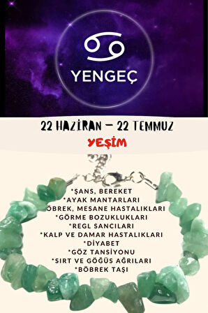 Sertifikalı Burç Taşı Yengeç Burcu Yeşim Taşı Bileklik