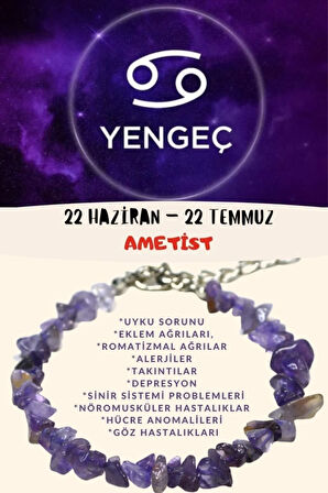 Sertifikalı Burç Taşı Yengeç Burcu Ametist Taşı Bileklik