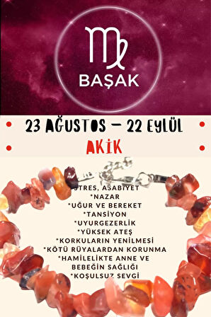 Sertifikalı Burç Taşı Başak Burcu Akik Taşı Bileklik