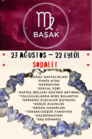 Sertifikalı Burç Taşı Başak Burcu Sodalit Taşı Bileklik