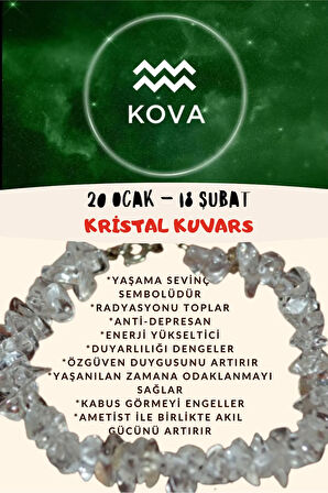 Sertifikalı Burç Taşı Kova Burcu Kristal Kuvars Taşı Bileklik