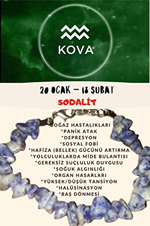 Sertifikalı Burç Taşı Kova Burcu Sodalit Taşı Bileklik
