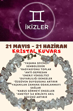 Sertifikalı Burç Taşı Ikizler Burcu Kristal Kuvars Taşı Bileklik