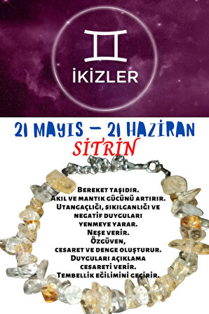 Sertifikalı Burç Taşı Ikizler Burcu Sitrin Taşı Bileklik