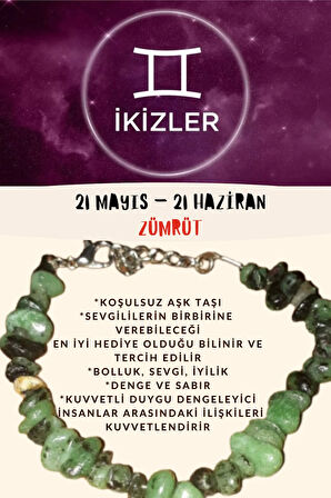 Sertifikalı Burç Taşı Ikizler Burcu Zümrüt Taşı Bileklik