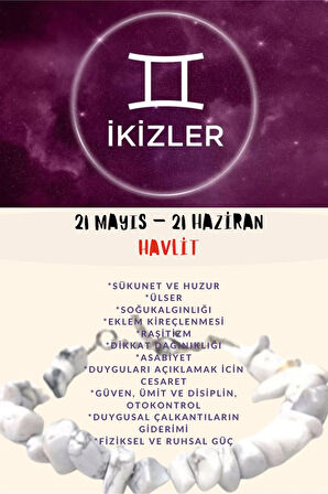 Sertifikalı Burç Taşı Ikizler Burcu Havlit Taşı Bileklik