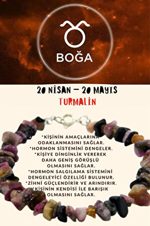 Sertifikalı Burç Taşı Boğa Burcu Turmalin Taşı Bileklik