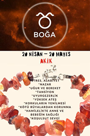 Burç Taşı Boğa burcu Akik Taşı Bileklik