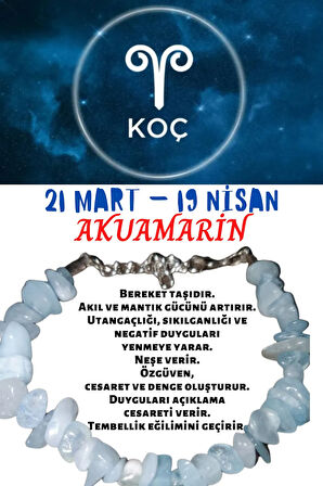 Sertifikalı Burç Taşı Koç Burcu Akuamarin Taşı Bileklik