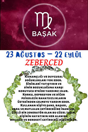 Sertifikalı Burç Taşı Başak Burcu Zeberced Taşı Bileklik