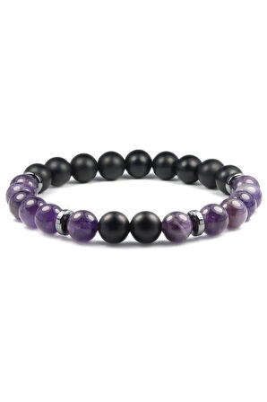 Ametist Oniks Hematit Taşı Doğal Taş Tasarım Bileklik