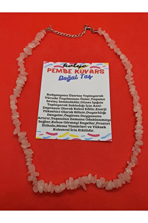Sertifikalı Pembe Kuvars Taşı Doğal Taş Kolye